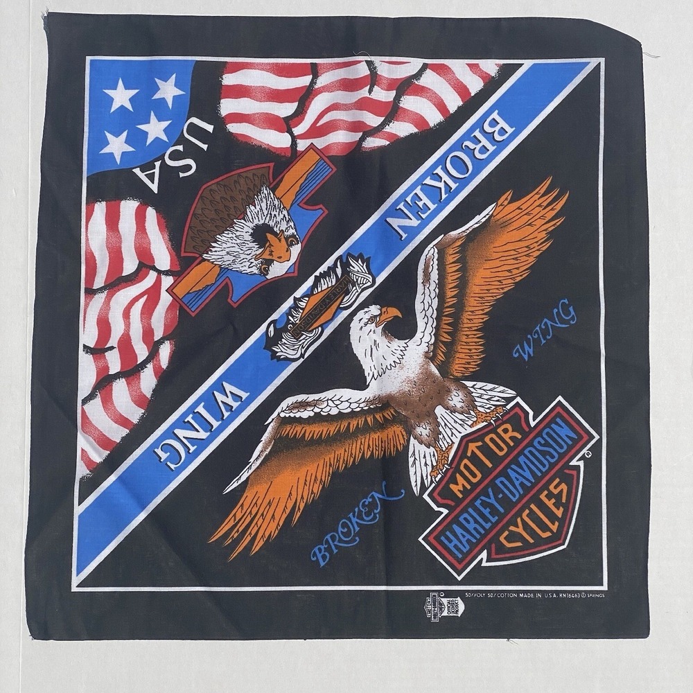 New VTG Harley Davidson Scarf Bandanna Eagle Flag 21" Square USA Licensed #41